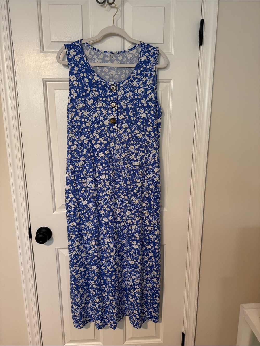 Blue Floral Sleeveless Maxi Dress
